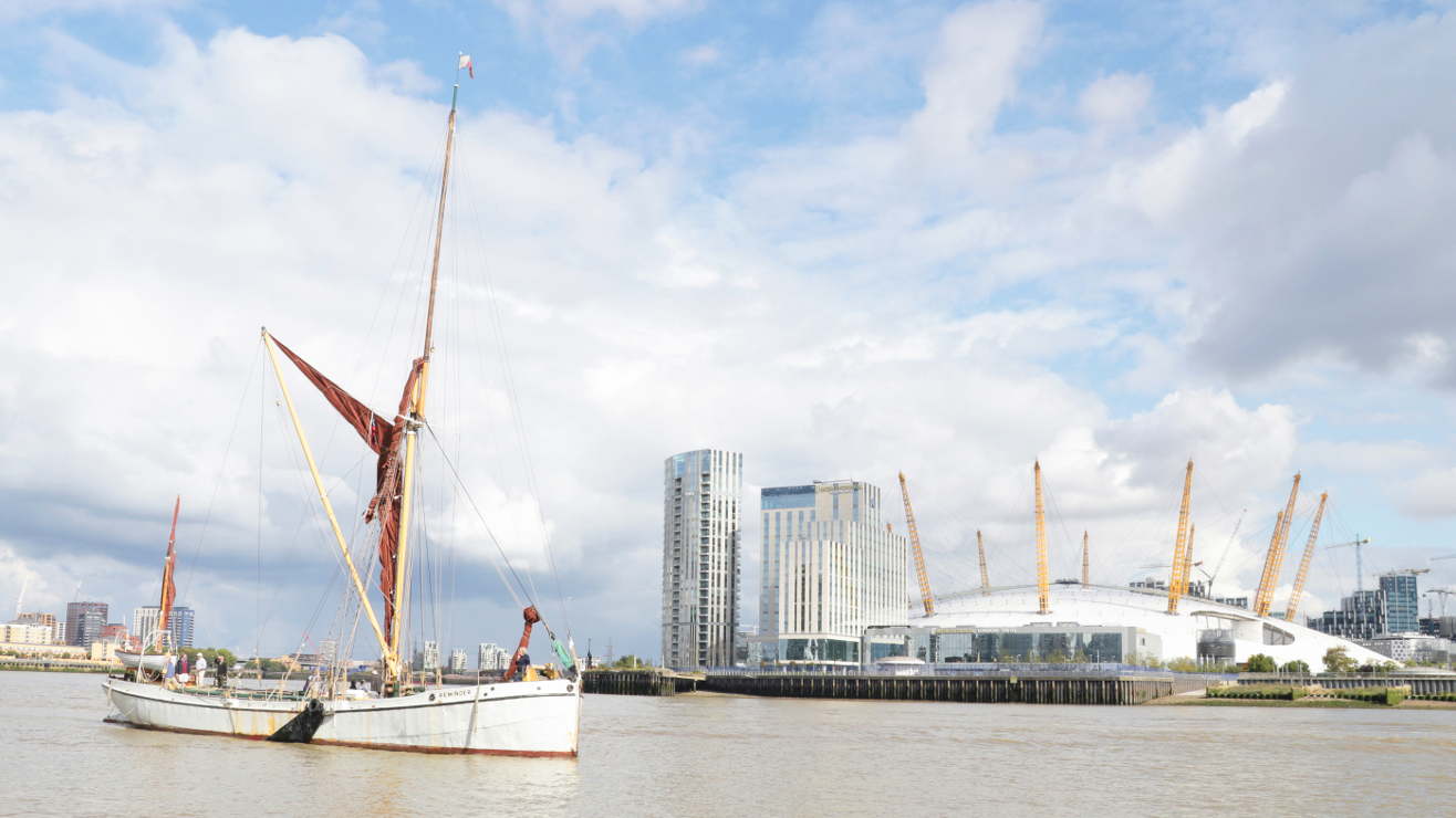 Sailing Barge Reminder waiting to reenter West India Docks to become part of the live popup Museum. — Picture by Jonathan Fleming (charityneeds.com)