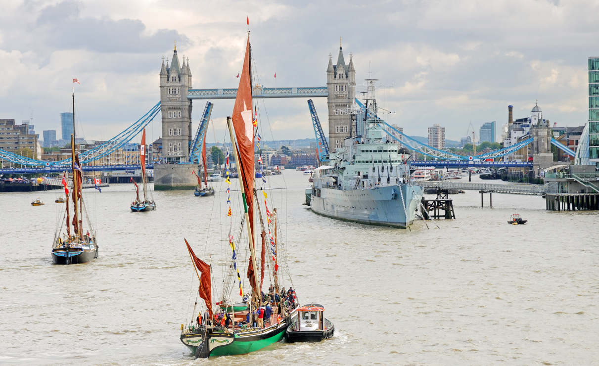 Sailing Barge Kitty being turned in the Upper Pool by Livett's tug boat. — Picture by Nigel Pepper (nigelpepperphotography.co.uk)